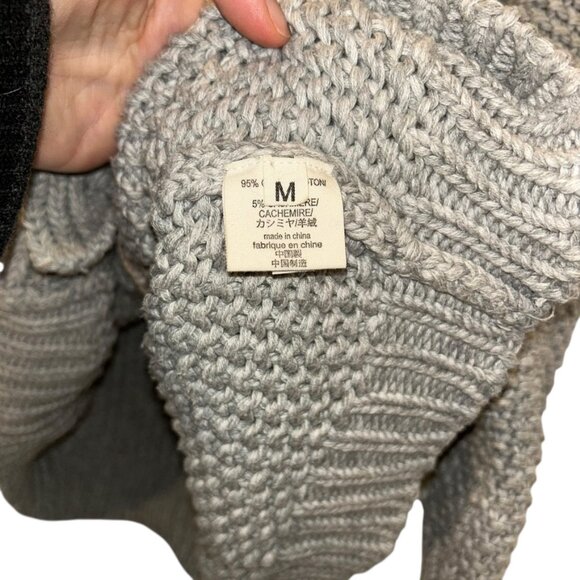 Gray thick cotton cashmere shawl neck cardigan sweater L'Agence M - Picture 4 of 4
